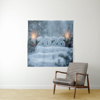Tapete De Parede painel de fundo de vela nevado de ano novo feliz