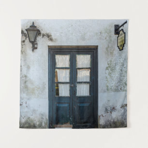 TAPETE DE PAREDE PAINEL DE PORTA DE MADEIRA AZUL NA CONSTRUÇÃO BR