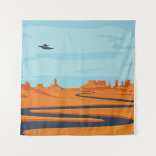 Tapete De Parede paisagem com vale deserto, montanhas, w escuro