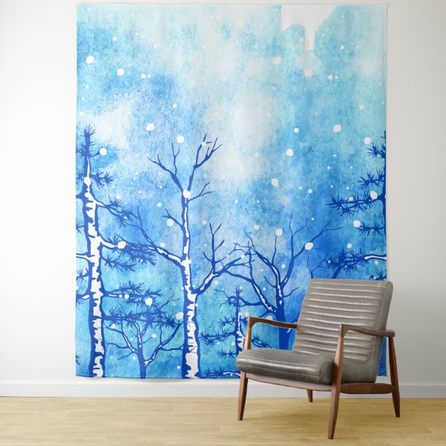 Tapete De Parede Paisagem de inverno com Aquarela Azul (In Situ)