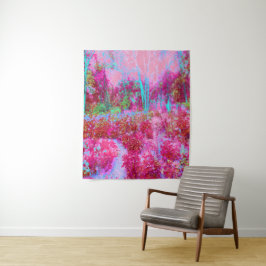 Tapete De Parede Paisagem de Jardim Impressionista Vermelho e Rosa
