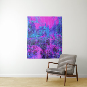 Tapete De Parede Paisagem Impressionista Azul e Rosa-Quente
