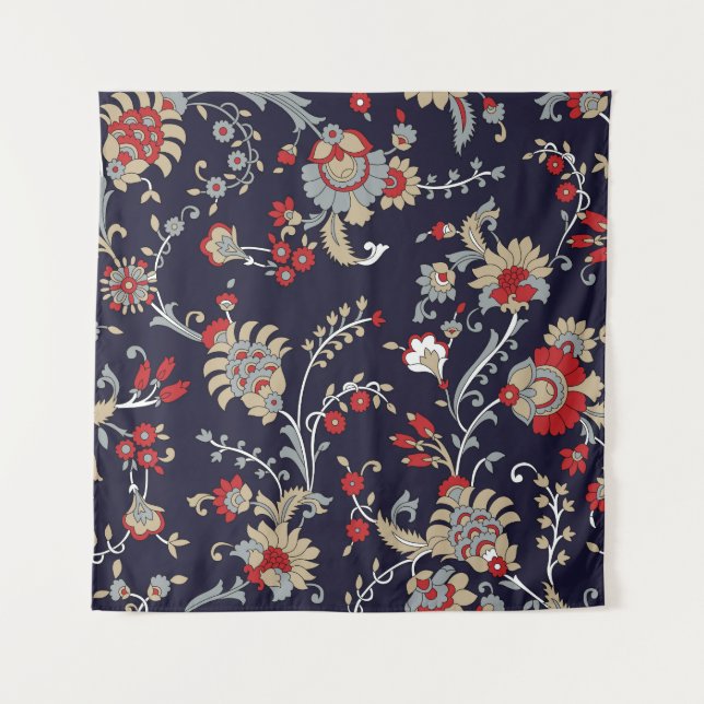 Tapete De Parede paisley indiano, fundo marinho, tradicional. (Frente)