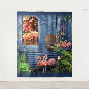 Tapete De Parede Palácio de Mármore Azul de Vintage Tropical