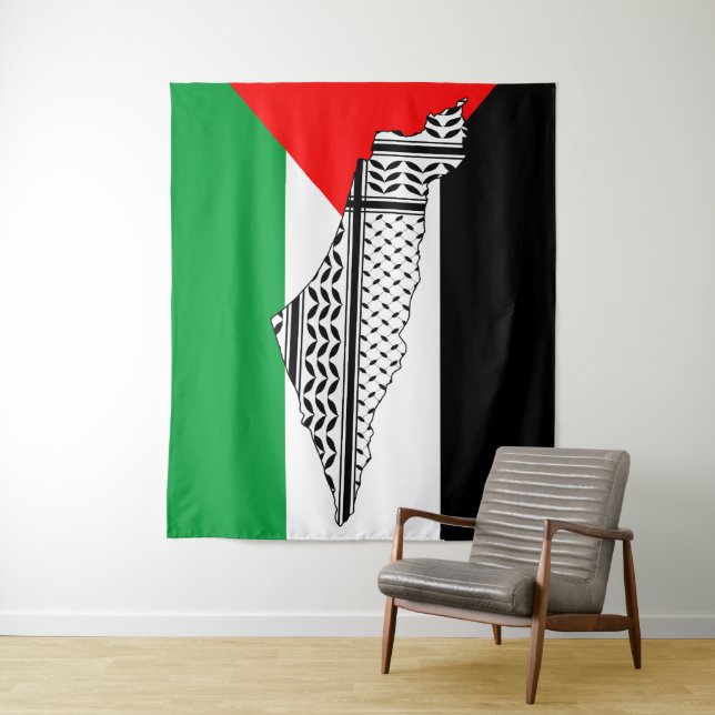 Tapete De Parede Palestina - Bandeira e Mapa com Padrão Keffiyeh (In Situ)