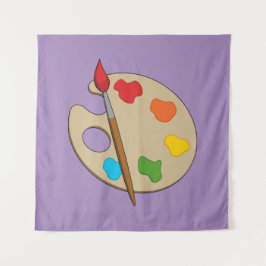 Tapete De Parede Paleta de Artista com Pincel de Pintura