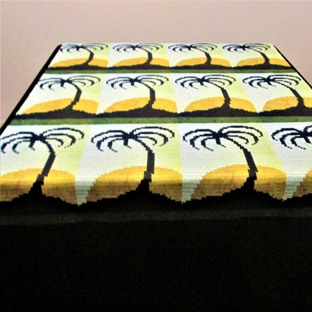 Tapete De Parede Palm Trees Island Sun Green Artisan Crochet Impres (Decorative tapestry can be used on wall table & other furniture Tropical Crochet by Delores Chamblin)