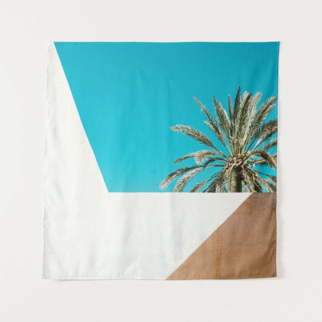 Tapete De Parede Palmeira verde sob céu azul pela manhã (Frente)