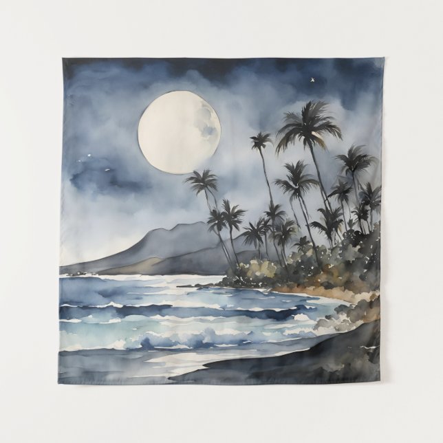 Tapete De Parede Palmeiras tropicais de praia de melancia cheia (Frente)