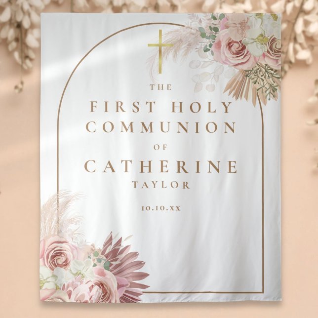 Tapete De Parede Pampas Grass First Communation Fotodrop (Pampas Grass First Communion Photo Backdrop)