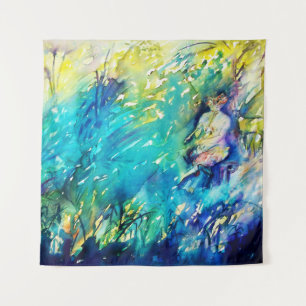 TAPETE DE PAREDE PAN BRINCANDO FLUTA E CERVEJA EM TERRA VERDE