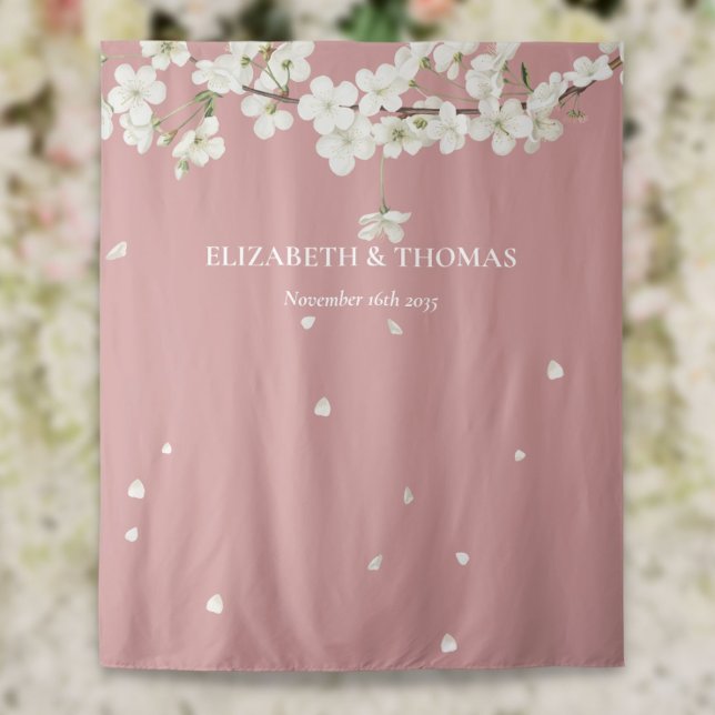 Tapete De Parede Panela Floral Dusty Rosa Foto de Casamento (Blossom Floral Dusty Rose Wedding Photo Backdrop)