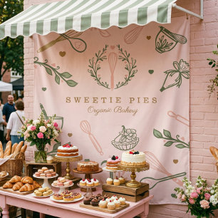 Tapete De Parede Panificação de Utensílios Rosa e Verde Azeitona