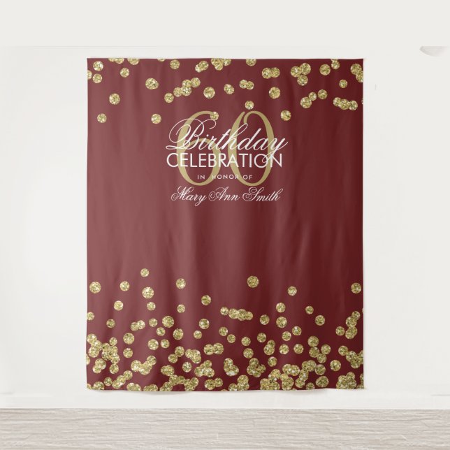 Tapete De Parede Pano de fundo 60º Aniversário Dourado Burgundy Con (Frente)