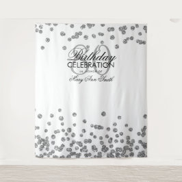 Tapete De Parede Pano de Fundo 80º Aniversário Confetes Prata Branc