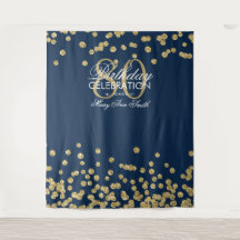 Pano de Fundo 80º Aniversário Dourado Azul Confete