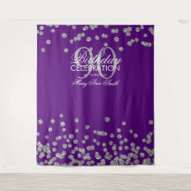 Pano de Fundo Aniversário 90 Prata Roxo Confete