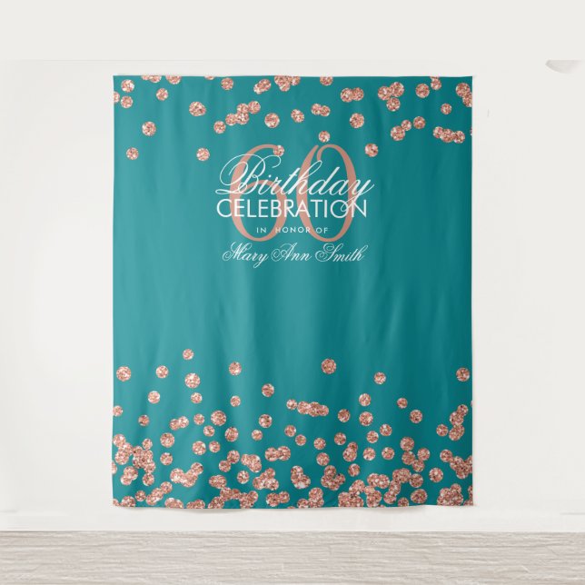 Tapete De Parede Pano de Fundo Aniversário de 60 anos Rosa Dourado  (Frente)