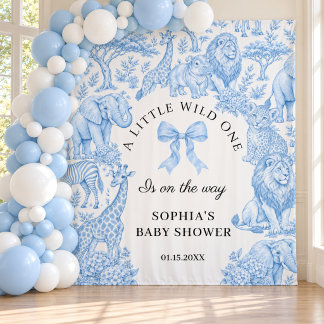 Tapete De Parede Pano de Fundo Blue Toile de Jouy Safari Boy Baby S
