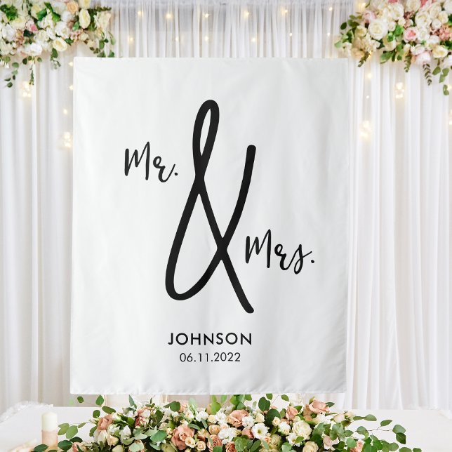 Tapete De Parede Pano de Fundo Casamento Sr. e Sra. Sobrenome Data  (Mr. & Mrs. Wedding Backdrop Custom Surname Date
)