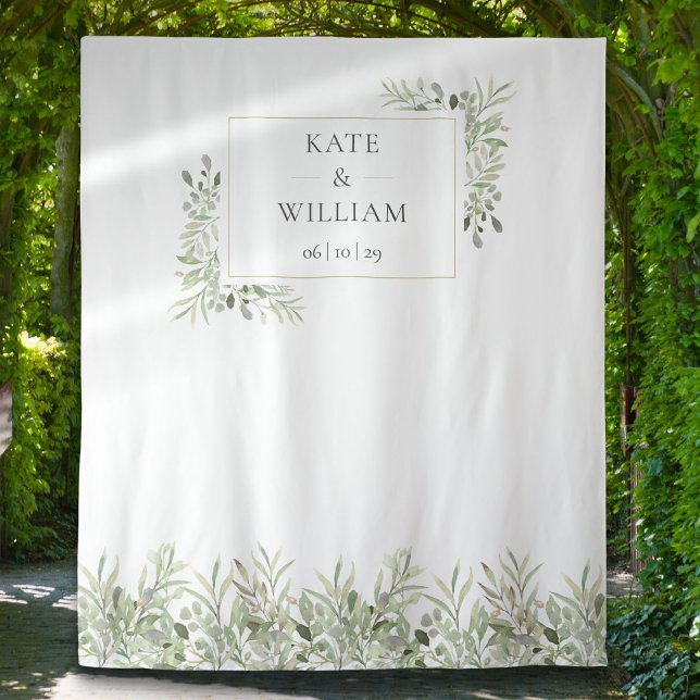 Tapete De Parede Pano de fundo de cabine de fotos de casamento com  (Greenery Foliage Wedding Photo Booth Backdrop)