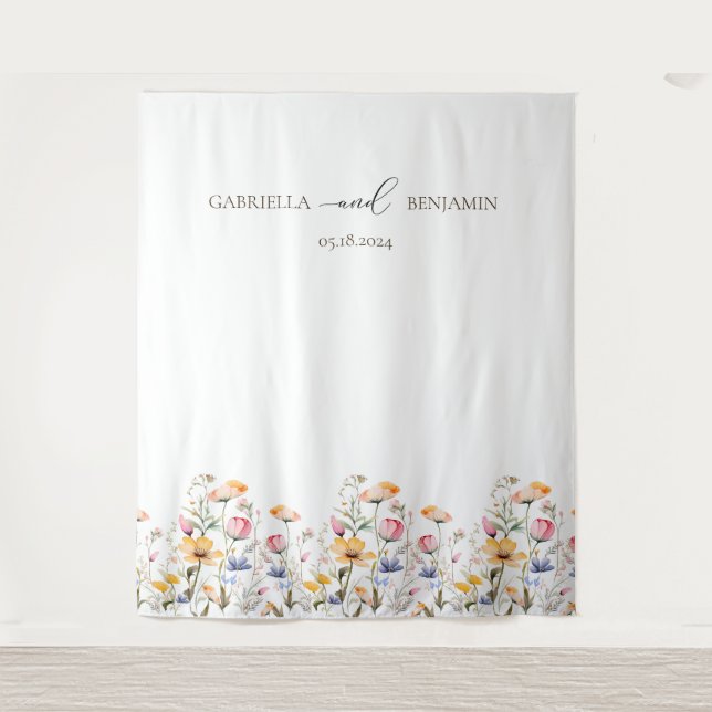 Tapete De Parede Pano de Fundo de Casamento com Flores Silvestres d (Frente)