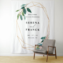 Tapete De Parede Pano de fundo de casamento com folhagem personaliz