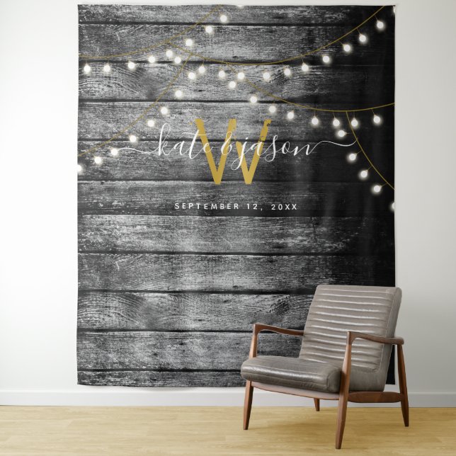 Tapete De Parede Pano de fundo de casamento com luzes douradas em m (In Situ)