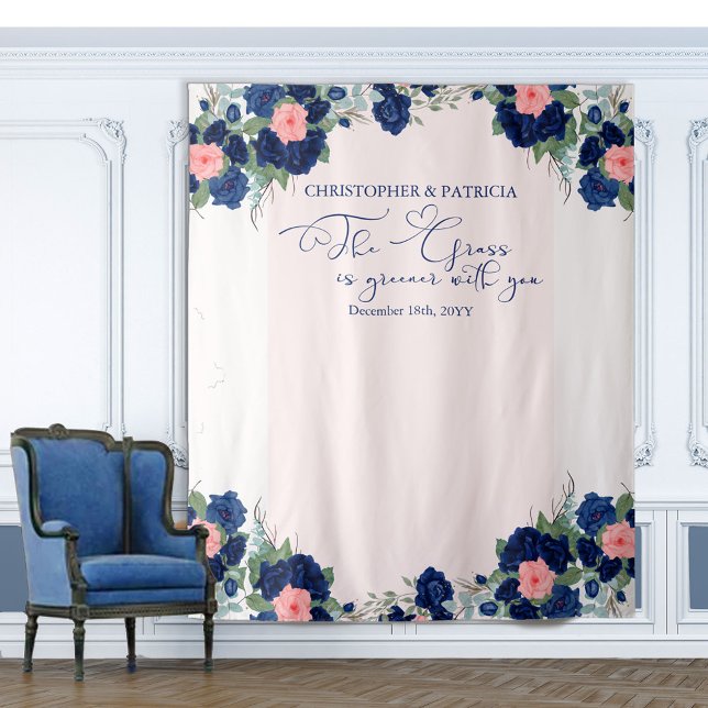 Tapete De Parede Pano de Fundo de Casamento Floral Rosa Real Azul e (Criador carregado)