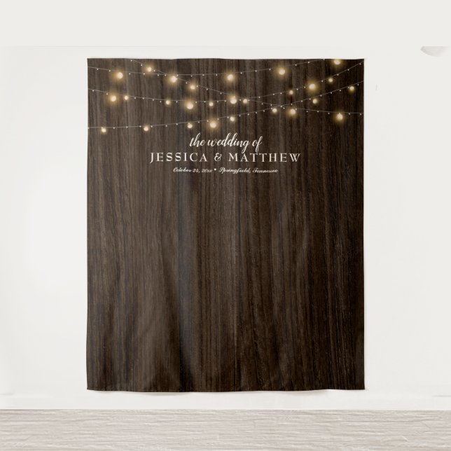 Tapete De Parede Pano de Fundo de Casamento Rústico com Luzes Cinti (Frente)