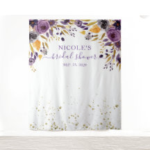 Pano de Fundo de Chá de Bebê Floral Roxo e Dourado