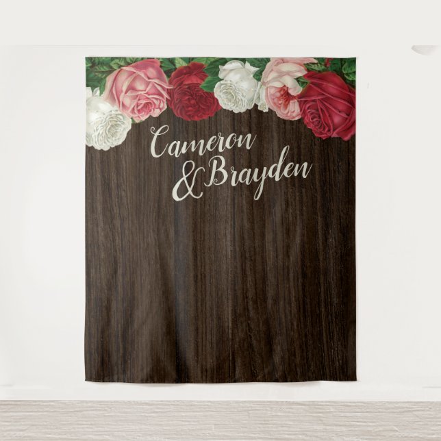 Tapete De Parede Pano de Fundo de Festa de Casamento Rústico com Fl (Frente)