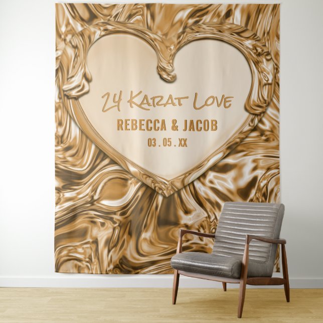 Tapete De Parede Pano de Fundo em Metal Dourado de Luxo com Coração (In Situ)