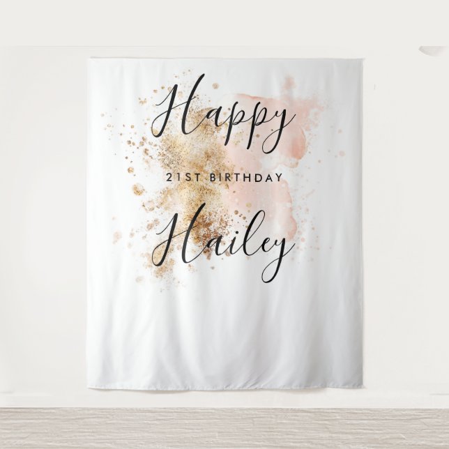 Tapete De Parede Pano de Fundo Festa de 21 Anos Rosa e Dourado para (Frente)