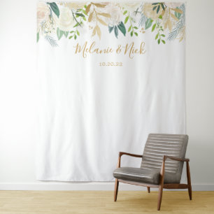 Tapete De Parede Pano de fundo floral branco para fotos de casament