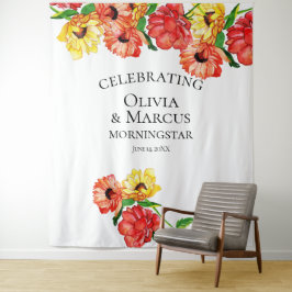 Tapete De Parede Pano de fundo floral em aquarela vermelho e amarel