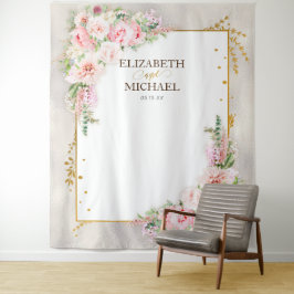 Tapete De Parede Pano de Fundo Floral Peônia Rosa com Rótulo e Mold