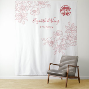 Tapete De Parede Pano de Fundo Floral Rosa para Casamento Chinês