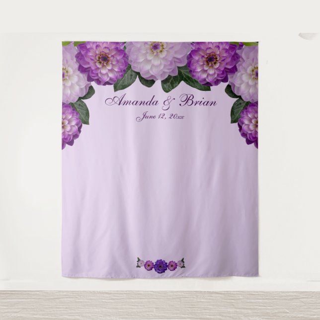 Tapete De Parede Pano de Fundo Floral Roxo Lavanda para Casamento D (Frente)