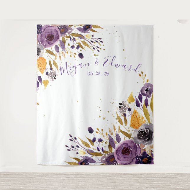 Tapete De Parede Pano de Fundo Floral Roxo para Decoração de Casame (Frente)