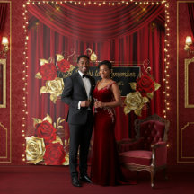 Pano de Fundo Floral Vermelho e Dourado para Noiva