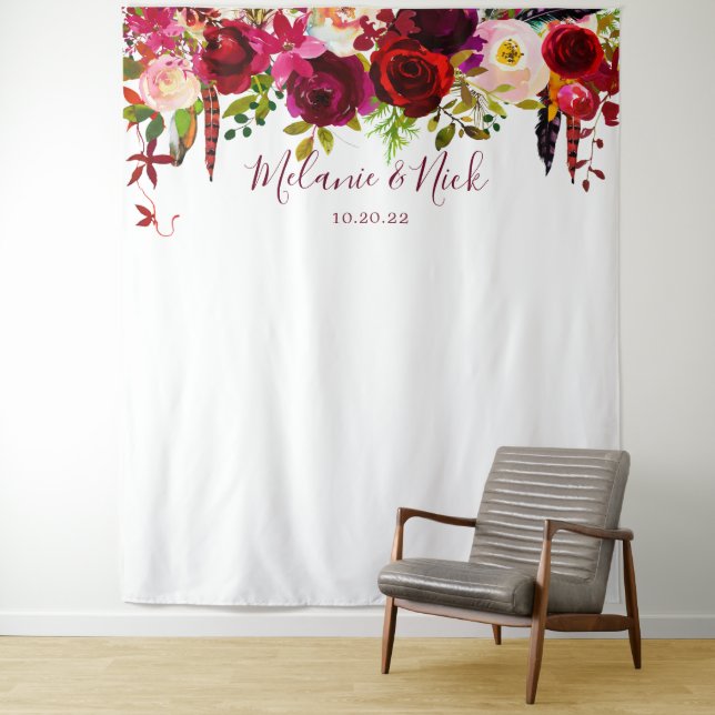 Tapete De Parede Pano de fundo fotográfico floral com penas Boho Bu (In Situ)
