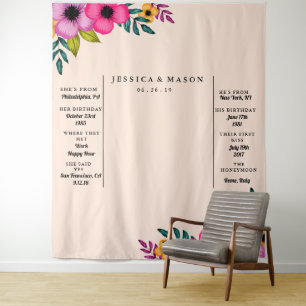 Tapete De Parede Pano de fundo moderno de casamento floral rosa par