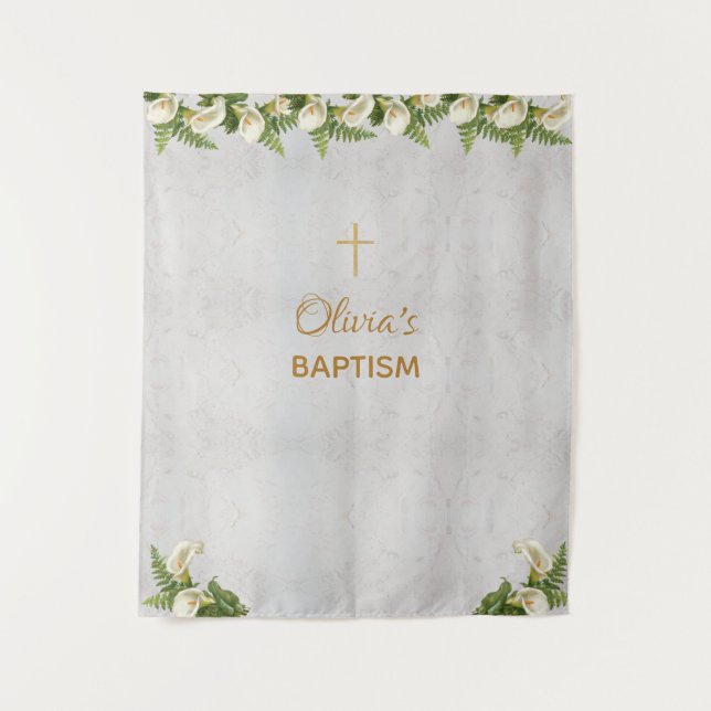 Tapete De Parede Pano de Fundo para Batismo Mármore Cruz Dourada Co (Frente)