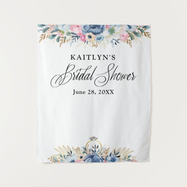 Tapete De Parede Pano de Fundo para Chá de Bebê Floral em Aquarela  (Frente)