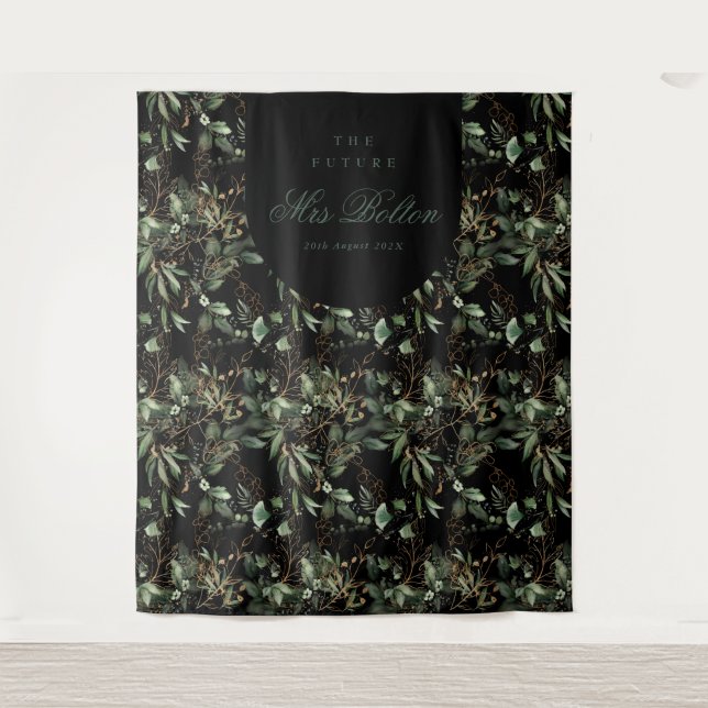 Tapete De Parede Pano de Fundo para Chá de Noiva com Arco de Eucali (Frente)