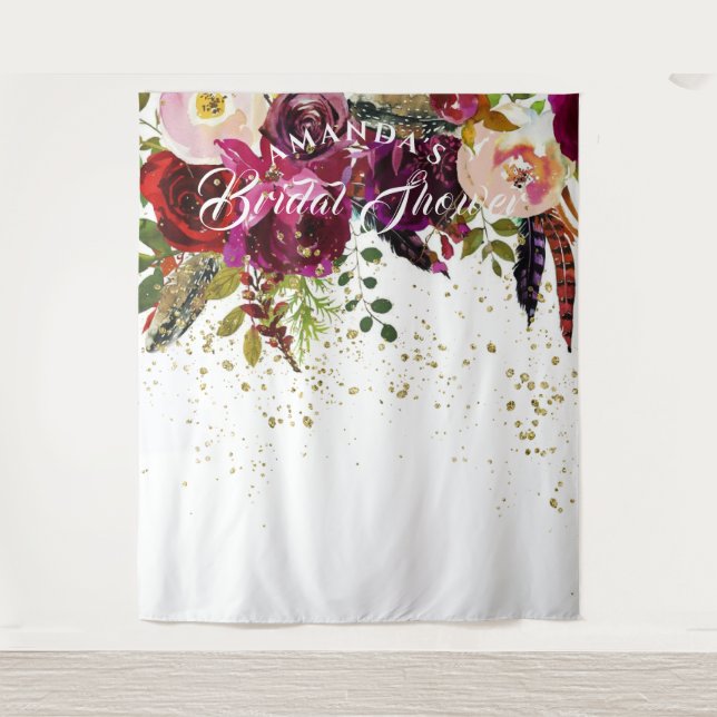 Tapete De Parede Pano de Fundo para Chá de Noiva Floral Boho Ousado (Frente)