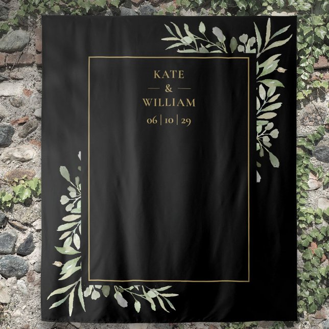 Tapete De Parede Pano de Fundo para Foto de Casamento com Folhagem  (Black And Gold Foliage Wedding Photo Backdrop)