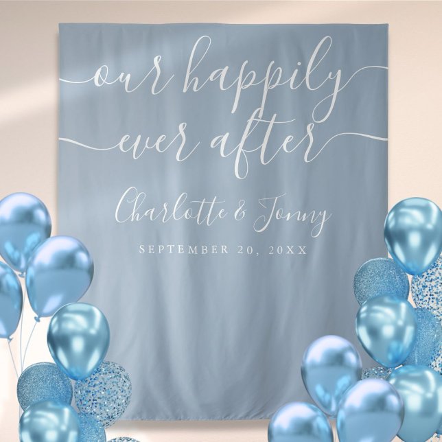 Tapete De Parede Pano de Fundo para Foto de Casamento em Azul Empoe (Elegant Dusty Blue Wedding Photo Backdrop)