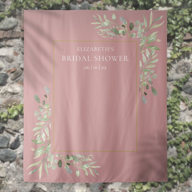 Tapete De Parede Pano de Fundo para Foto de Chá de Noiva Dusty Rose (Dusty Rose Greenery Bridal Shower Photo Backdrop)